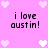 Pixelated pink background with repeated text and heart symbols in white and light pink.