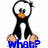Pixelated penguin character with orange beak and feet, standing against white background, with blue text below.