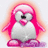 Pixelated penguin with pink hair and glowing aura, next to black background with pink text reading 'i <3 My Pink Penguin!!'