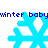 Blue pixelated snowflakes with diamond-shaped centers appear in two above and below blue text reading "winter baby" on a white background