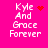 Pixelated text 'Kyle And Grace Forever' on bright pink background with red heart and starburst symbols changing position.