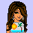 Pixel art contact sheet showing a female character on left and promotional text on right with pink background.