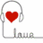 Pixelated icon with headphones, red heart, and 'love' text on white background.