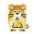 Pixelated hamster-like character with pink flower ears, holding a golden ingot in some frames and emitting pink sparkles or white smoke.