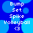 Blue background with light blue circles; white text reads Bump, Set, Spike, Volleyball, and <3 in two identical vertical