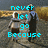 Two figures walk away from the viewer on a paved path with a grassy field and blue sky background, overlaid with cyan pixelated text.