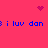 Pixelated pink background with blue text reading 'i luv dan' repeated twice, two pink heart symbols, and two purple dot clusters.