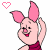 Animated contact sheet of Piglet from Winnie the Pooh showing 11 sequential frames with varying expressions and heart symbols, arranged in a 4x3 grid on white background with gray transparency placeholder.