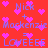 Red background with repeating blue text and pink heart icons arranged in a pattern