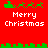 Red background with green pixelated borders and Santa sleighs, four identical "Merry Christmas" text blocks in white.