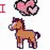 Pixelated icon shows a brown horse with pink heart above and green 'I' text left, transitioning to blue horse with green heart on black background.