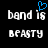 Pixelated text 'band is' and 'BEASTY' with a blue heart symbol above the right 'is', displayed in two side-by-side on black background