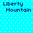 Pixelated text "Liberty Mountain" appears four times on a cyan background with white dots, arranged in two of two
