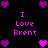 Pixelated text and heart symbols in pink and purple on black background, arranged in a pattern with repeated phrases