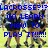 Pixelated image of two figures in black shorts on a grassy field with blue text overlays about lacrosse.