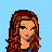 Pixel art contact sheet showing three frames of an animated character icon with red text overlay on light blue background.