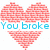 Red brick-patterned heart icons with blue text phrases over white background, arranged in two