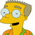 Pixelated yellow-skinned cartoon character with large round glasses, wide eyes, and an open mouth wearing orange shirt with green collar.
