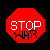 Red octagonal shape with white 'STOP' text and black 'WAR' graffiti-style text below it on a solid black background.