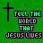 A 5-frame animated contact sheet showing a pixel art icon with green background, black crosses, and cyan text "TELL THE WORLD THAT JESUS LIVES" in various animation states.