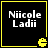 Four identical black square icons with yellow borders, each containing white text "Niicole Ladii" and a yellow Pac-Man symbol in the bottom-right corner.