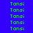 Green pixelated text 'Tansi' repeated across a blue background with red rectangular overlays in specific