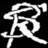 A high-contrast black-and-white pixelated icon featuring a stylized, abstract character with flowing lines and sharp angles against a solid black background.