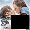 showing two people in a close embrace, with a small inset video changing content across frames