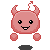 Pixelated pink devil icon with black eyes and horns, showing multiple expressions including smiling and open-mouthed states across three