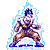Pixelated character in martial arts stance with blue aura, brown outfit, and clenched fists across three showing subtle pose adjustments