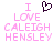 Pixelated text reads "I LOVE CALEIGH HENSLEY" in pink with a black heart symbol above the word LOVE on a white background.