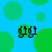 Blue background with green circles and four identical black text icons reading 'gig' in a pattern