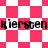 Pixelated pink and white checkered background with repeated text "kiersten" in black, two distinct patterns side-by-side.
