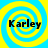 Four identical display yellow spiral patterns on blue backgrounds with the text 'Karley' in black font