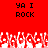 Red background with black pixelated text 'YA I ROCK' repeated twice, white and red pixelated crowd below.