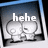 Two side-by-side pixelated cartoon heads with text above them; left reads 'hehe', right reads 'I love you' in white block letters.