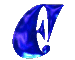 Blue metallic crescent-shaped icon with white interior and light blue base, displaying subtle animation changes across three views.