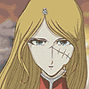 Animated sequence of a blonde anime-style character with stitched facial scars, wearing a red and brown outfit against a muted background.
