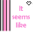 Pixelated text in pink and black on white background with vertical stripes, featuring heart symbols above each phrase.
