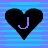 A 48x48 pixel animated contact sheet showing two frames of a buddy icon with heart symbols and the letter J, displayed on a striped background.