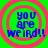 Four identical display blue text reading 'you are weird!!' on a bright green background with red concentric circles
