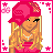 Pixel art character with pink headwear, long blonde hair, and a pink outfit against white background with pink stars.