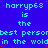 Blue background with cyan text repeating 'harrypes is the best person in the woldin' in a pattern, with red pixel dots scattered throughout