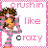 Animated contact sheet of a cartoon character in pink and gray outfit with curly brown hair, surrounded by repeated text "CRUSHIN like orazy" on white background with pink border.