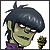 A 2x2 contact sheet of four animated frames from a Gorillaz-themed AIM buddy icon featuring pixelated character art and text elements.