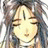 A 48x48 pixel buddy icon featuring a closed-eye anime-style character with long hair on the left and text elements on the right against a black background.