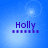 Blue background with four identical showing 'Holly' text and pixelated dots, each with a different light effect