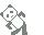 Pixelated panda character in two poses: standing upright and leaning left, with white face/body and gray limbs on light gray background.