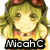 Pixelated anime-style character with green hair and red headband, wearing orange top, holding hands near face in two variations.