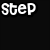 Black background with white pixelated text 'step', 'off', and 'my' arranged around a central of colorful sunglasses icons labeled 'shades!'